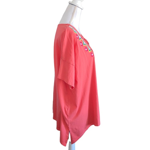 Woman Within| Short sleeve Vneck Tribal Blouse| Pink Short sleeve Top - Picture 2 of 6